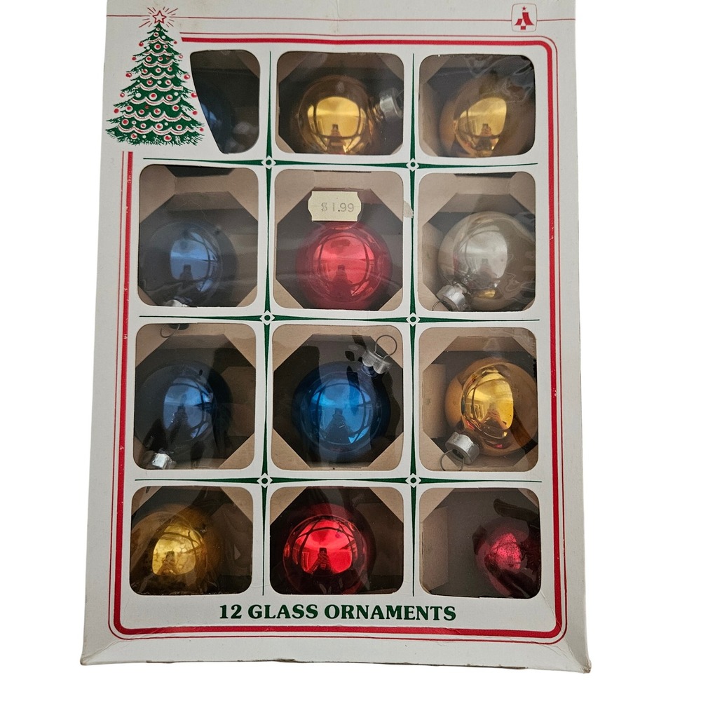 Vintage Essex Franke Glass Christmas Ornaments Set of 12 Multicolor Made in USA - Picture 2 of 9